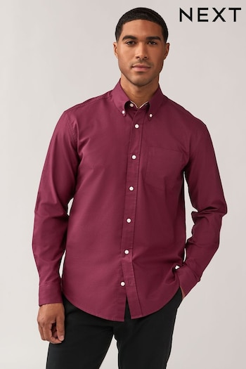 Burgundy Red Regular Fit Long Sleeve Oxford Shirt (N77800) | £26