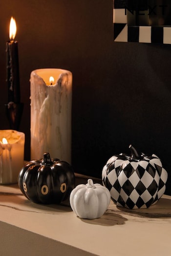 Set of 3 Black/White Autumn Pumpkin Ornaments (N77847) | £18