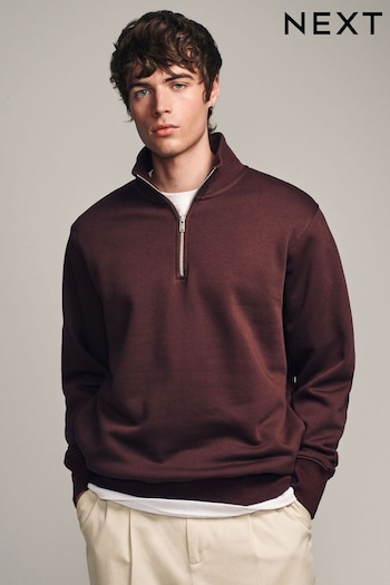 Burgundy Red Zip Neck Jersey Cotton Rich Zip Neck Sweatshirt (N77888) | £30