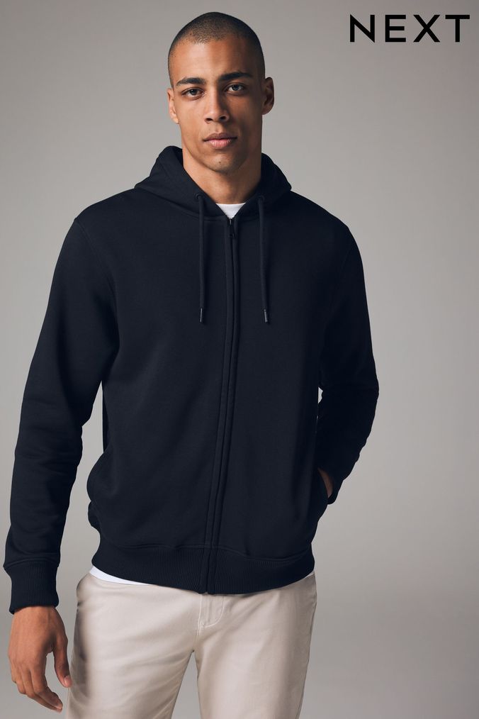 Men s Black Zip Hoodies Black Zip Up Hoodies Next UK