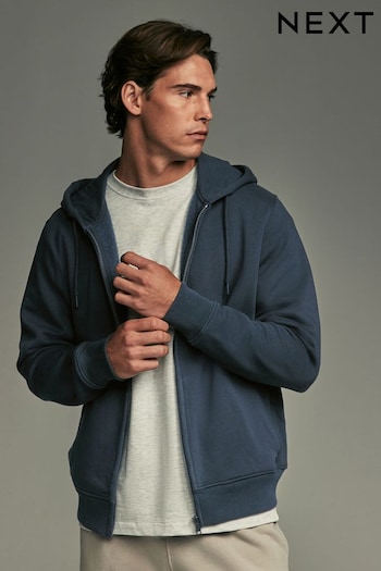 Navy Blue Cotton-Rich Jersey Zip Through Hoodie (N77917) | £30