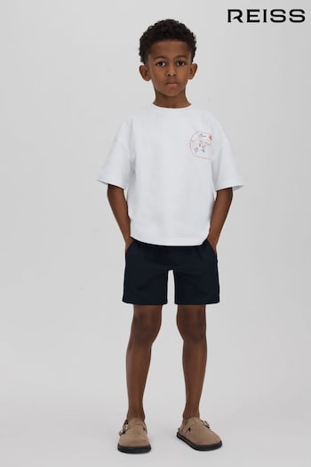Reiss Optic White/Orange Monte Cotton Crew Neck Motif T-Shirt (N77947) | £18