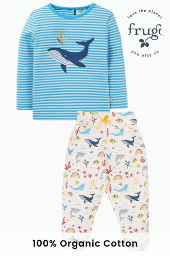Frugi Whale And Sea White Top And Bottom Outfit Set (N78220) | £34