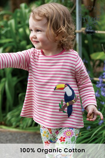 Frugi Pink Tropical Bird Striped Outfit Top Set 2 Piece (N78222) | £34