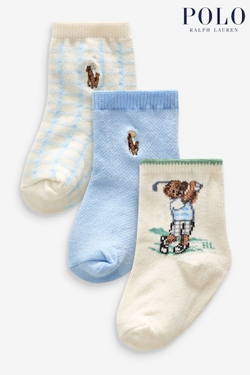 Polo Ralph Lauren Baby Bear Blue Socks 3 Pack (N78459) | £9