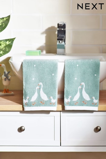 Teal Blue Blue Set Of 2 Geese Face Cloths (N78467) | £6