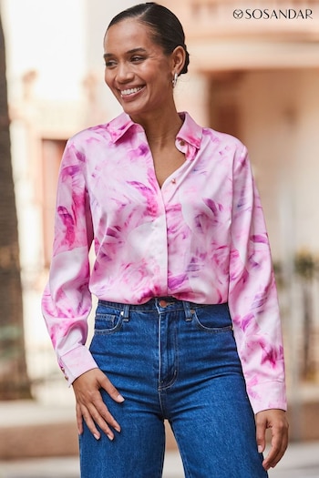 Sosandar Pink Conversational Satin Shirt (N78601) | £49