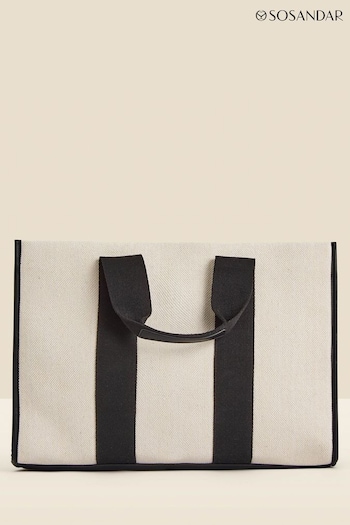 Sosandar Cream Canvas Sports Stripe Tote Bag (N78603) | £49