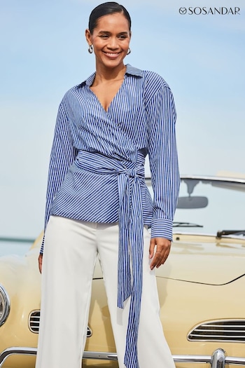 Sosandar Blue Stripe Twist Wrap Shirt (N78640) | £55