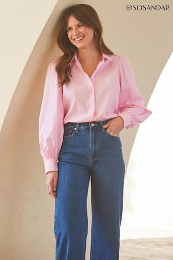 Sosandar Pink Balloon Sleeve Cotton Shirt (N78680) | £55