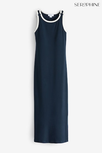 Seraphine Blue Jersey Racer Bodycon-Style Maternity & Nursing Dress (N78708) | £59