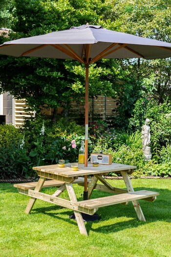 Rowlinson Natural 5' Garden Picnic Table with Parasol and Base (N78710) | £340