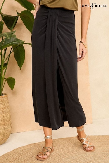 Love & Roses Black Premium Jersey Sarong Midi Skirt (N78714) | £34