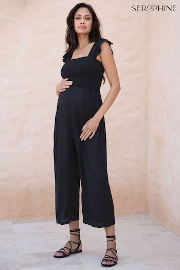 Seraphine Linen-Blend Maternity-To-Nursing Black Jumpsuit (N78793) | £69