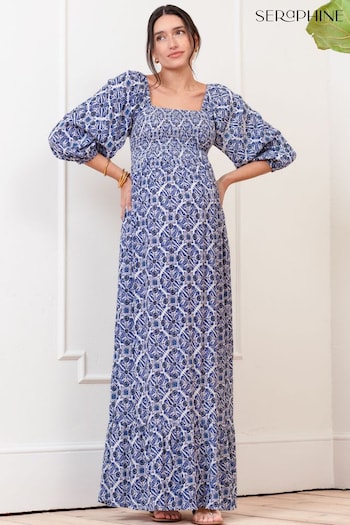 Seraphine Blue Crepe Shirred Bodice Maxi Dress (N78815) | £69