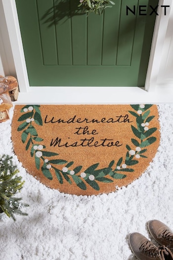 Green Christmas Mistletoe Round Doormat (N78894) | £14 - £24