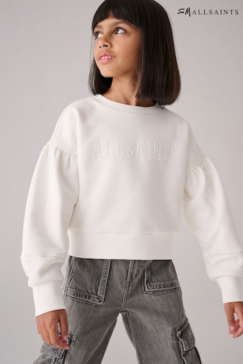 smALLSAINTS Chalk White Girls Pearl Embellished Crew Sweatshirt (N78928) | £38 - £42