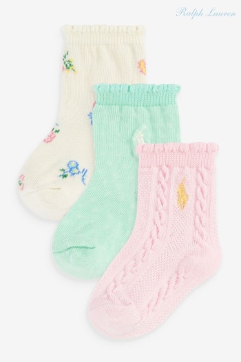 Polo Hansen Ralph Lauren Baby Pink Socks 3 Pack (N78973) | £9