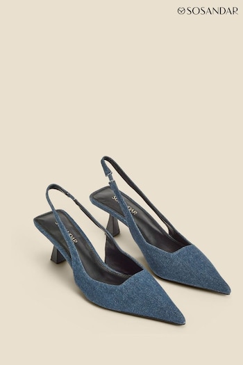 Sosandar Blue Denim Kitten Heel Slingback sabatilles Shoes (N79054) | £59