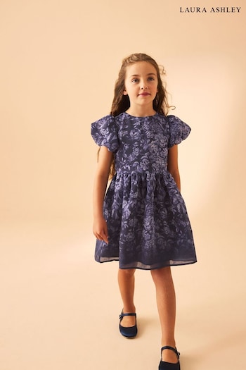 Laura Ashley Navy Heledd Blooms Border Print Organza Dress (N79139) | £44 - £48