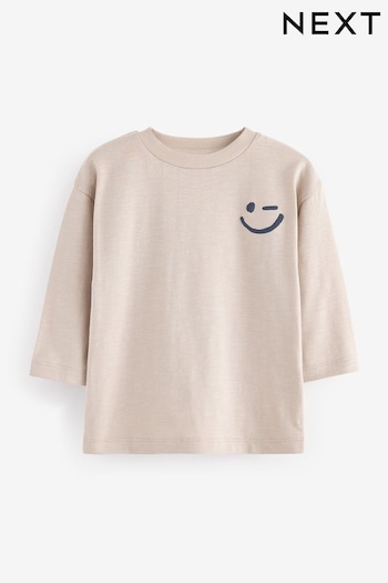 Ecru Cream 100% Cotton Long Sleeves Semi Plain T-Shirt (3mths-7yrs) (N79163) | £4 - £6