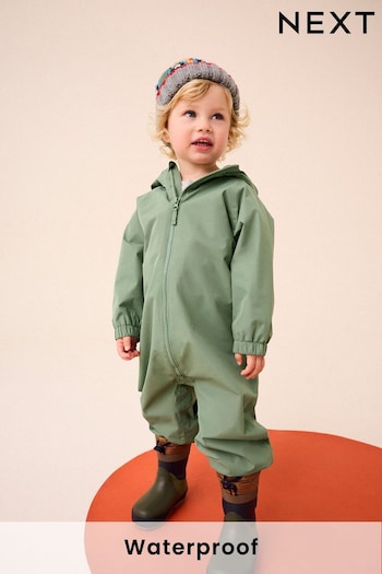 Khaki Green Waterproof Fleece Lined Puddlesuit (3mths-7yrs) (N79182) | £22 - £26