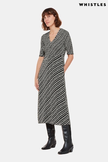 Whistles Black Diagonal Ripple Shirred Dress (N79352) | £149