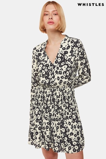 Whistles Riley Floral Shirred Black Dress (N79379) | £149