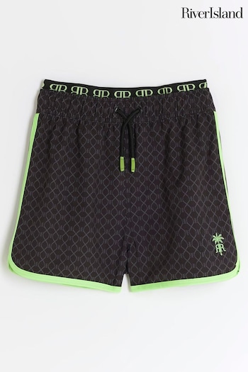 River Island Black mit Geo Print Swim Runner Shorts (N79381) | £16 - £18