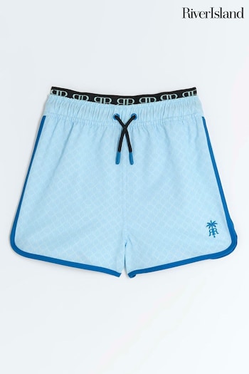 River Island Blue ELASTICO Monogram Swim Shorts (N79386) | £16 - £18