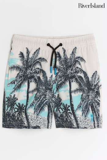 River Island Blue Boys Palm Print Swim Shorts jogging (N79391) | £16