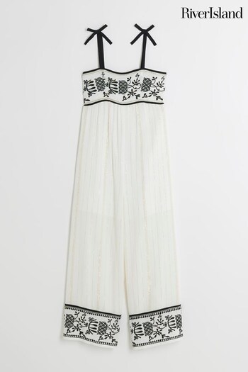 River Island White Girls Embroidered Mono Jumpsuit (N79410) | £27