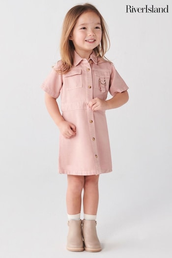 River Island Pink Mini Girls Shirt Dress (N79417) | £25