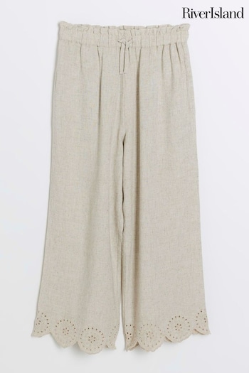 River Island Natural Girls Cut Out Linen cargostil Trousers (N79433) | £20