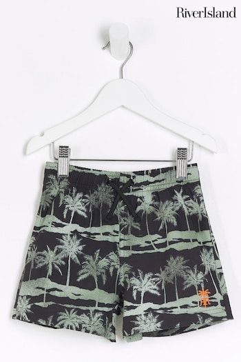 River Island Black ELASTICO Palm Print Swim Short (N79434) | £15
