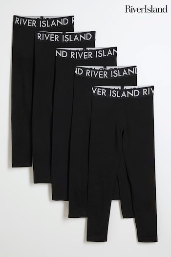 River Island Black Deep Waistband Girls Angels Leggings 5 Pack (N79438) | £30