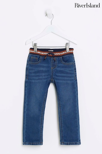 River Island Blue Boys Ribbed Waistband Jeans Russell (N79463) | £17