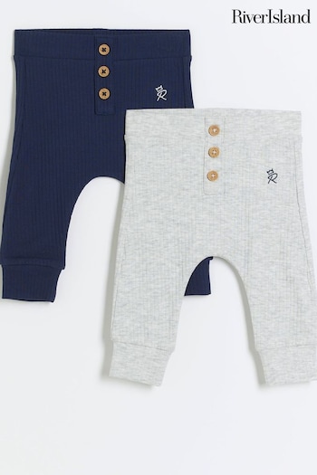River Island Blue Baby Boys Button patterned Leggings 2 Pack (N79468) | £12