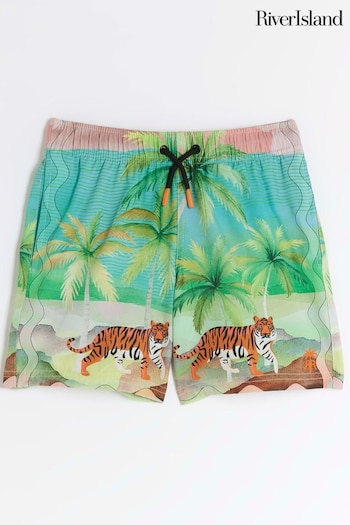 River Island Green ELASTICO Tropical Swim Shorts (N79470) | £16