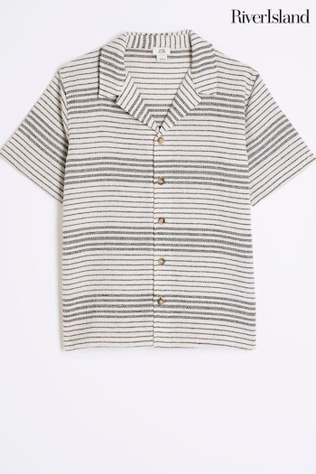 River Island Cream Boys Stripe Textured Polo Shirt (N79477) | £16