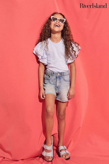 River Island Blue Girls Diamante Mom Denim tout Shorts (N79495) | £18 - £22