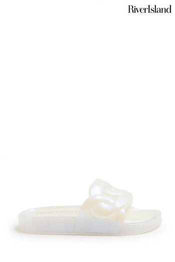 River Island White Girls Pearlised Sliders (N79497) | £12