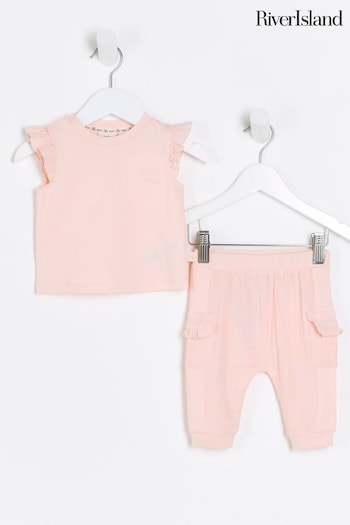 River Island Pink Baby Girls Hybrid T-Shirt And Jogger Set (N79547) | £20
