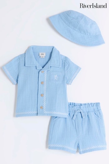 River Island Blue Baby rayas Shirt And Shorts Set (N79554) | £22