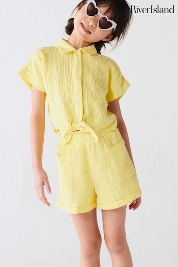 River Island Yellow Girls Cheese Cloth Tie Short Set (N79555) | £25