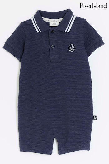 River Island Blue Baby kit Jersey Polo Romper (N79564) | £22