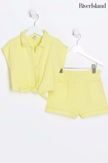 River Island Yellow Girls Tie Shirt and Short Set (N79575) | £22