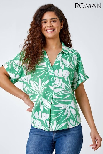 Roman Green Tropical Print Ladder Lace Overshirt (N79727) | £32