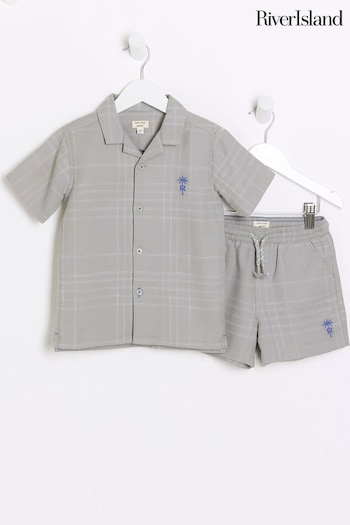 River Island Grey Boys Check Shirt And Shorts Set (N79739) | £25