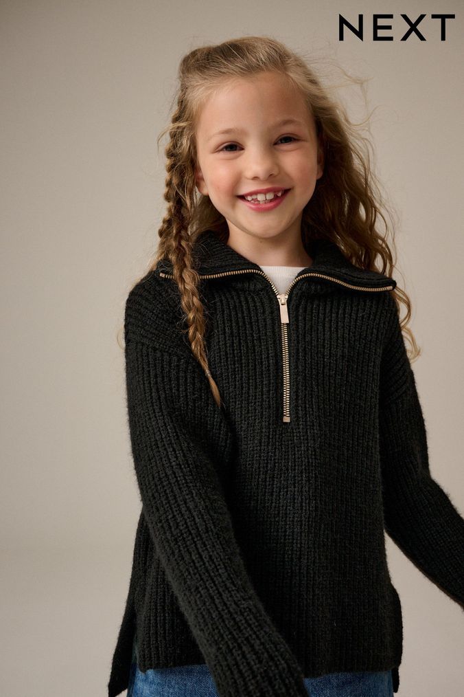 Girls black polo neck jumper top